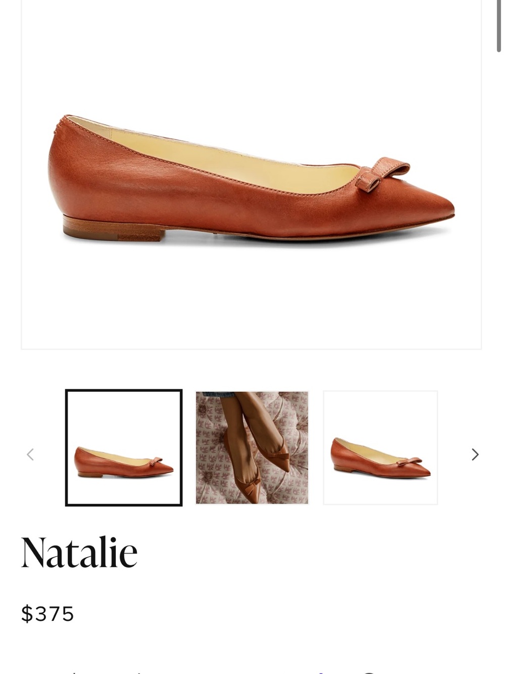 Sarah Flint Natalie Pointed-Toe Ballet Flat in Cognac Brown